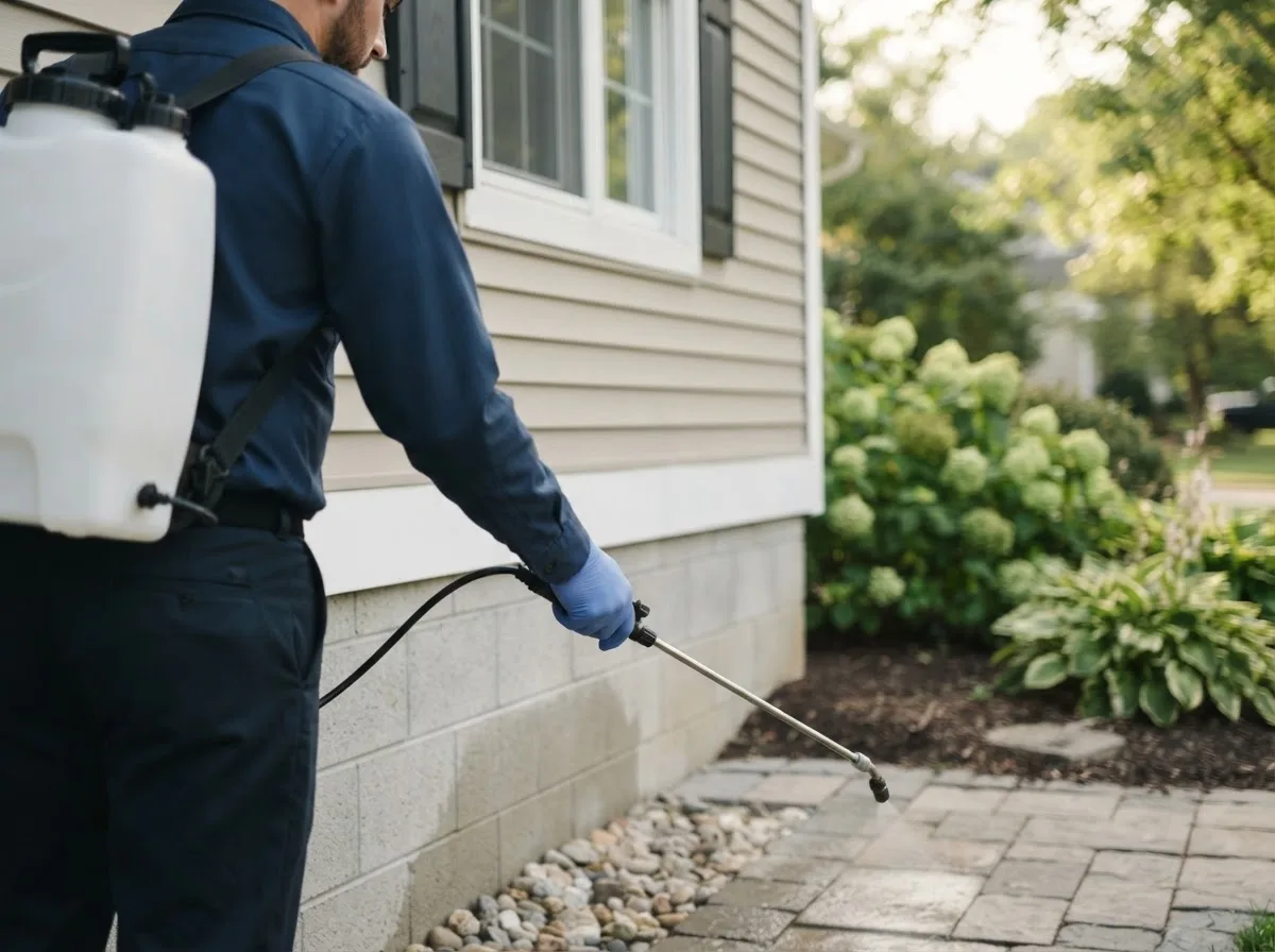 Pest control technician inspecting a home in Lenoxville, PA